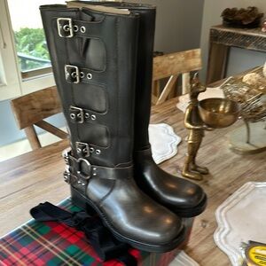 Black Leather Buckle Boots